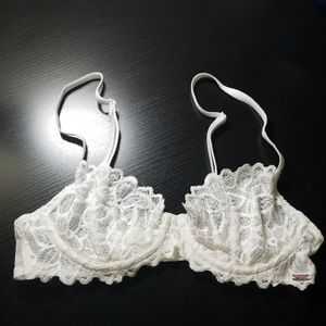 VS Pink White Lace unlined underwire Bra 32B